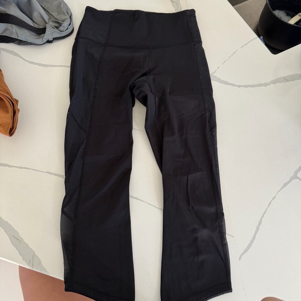Black Cropped Leggings with Mesh sides